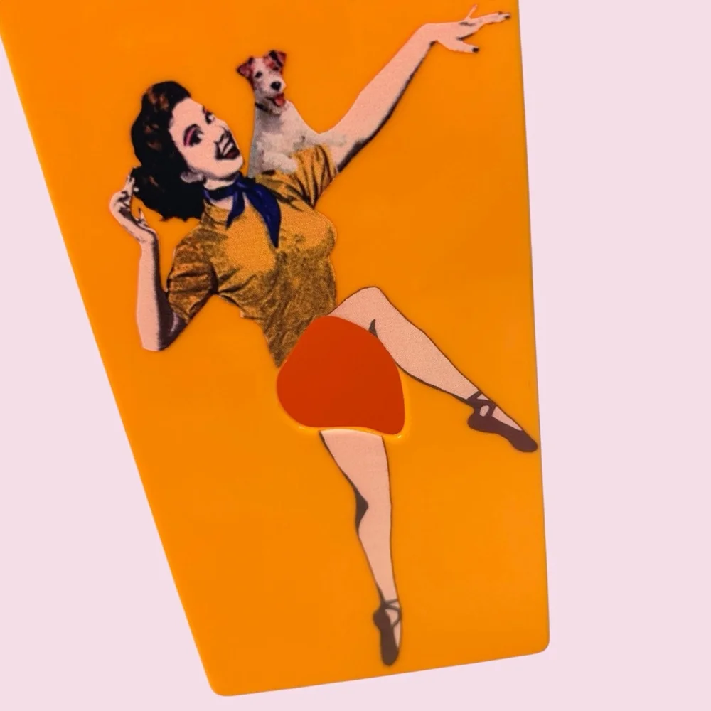 Retro Pin Up Girl Flying Skirt Tissue Box Dispenser Wall Mount Set Orange Teal